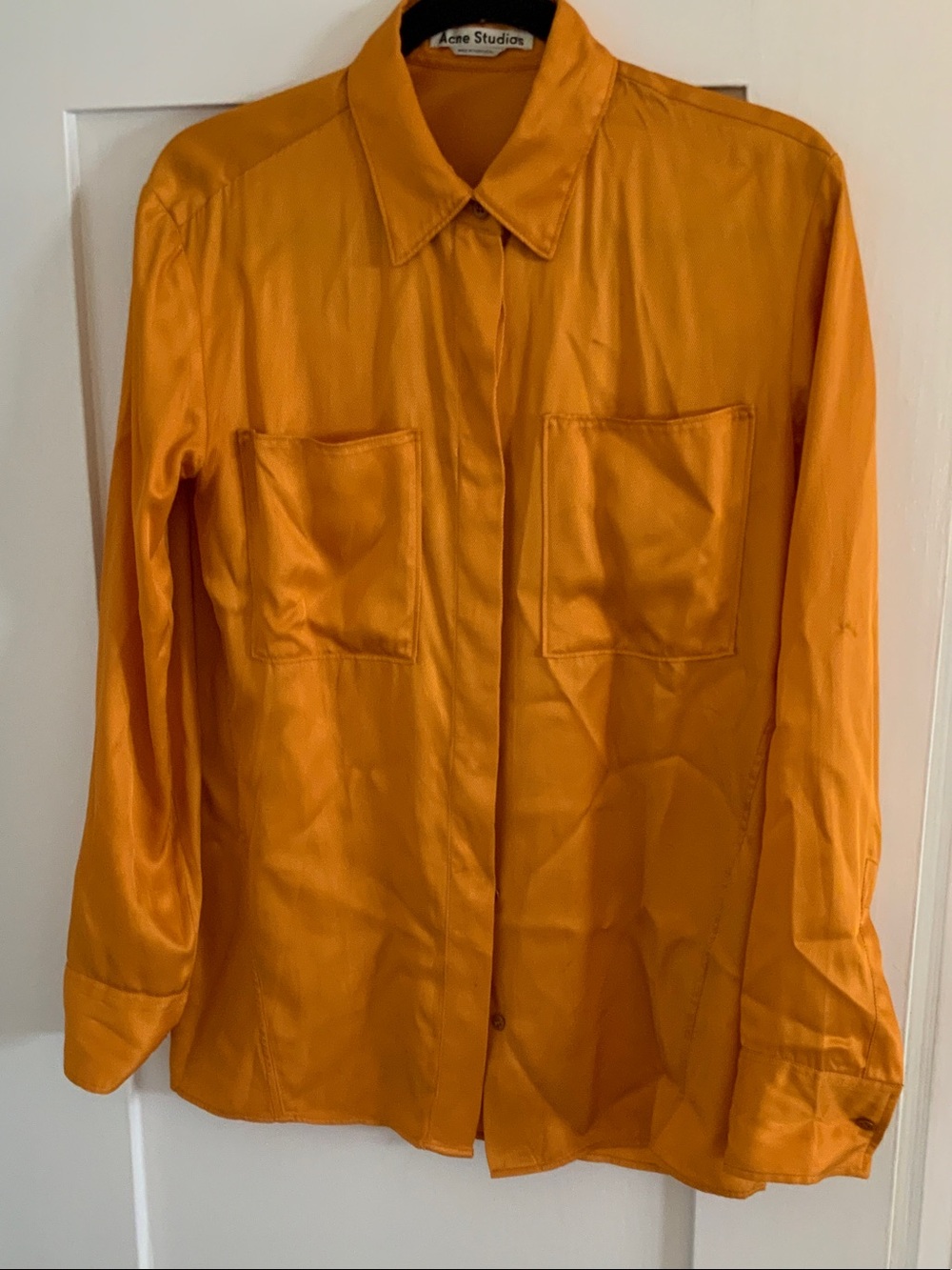 Acne Orange Satin-Look Collar Shirt
